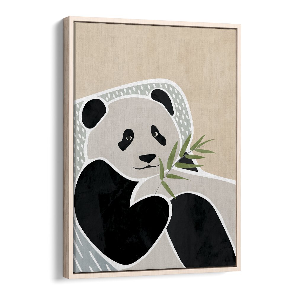 Scandi Panda By Sarah Manovski Wildlife Poster in Oak Wood Floater Frame