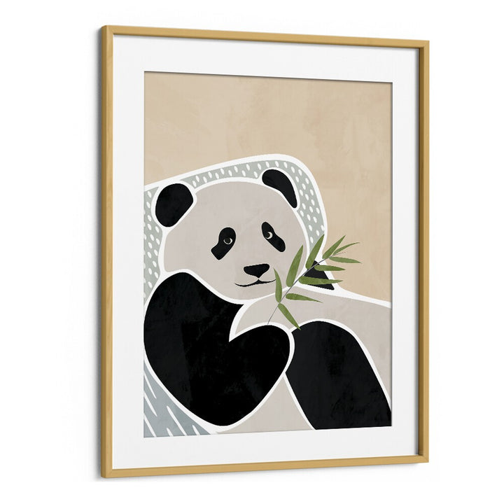 Scandi Panda By Sarah Manovski Wildlife Poster in Oak Wood Frame With Mount