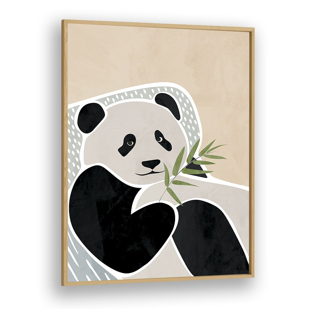 Scandi Panda By Sarah Manovski Wildlife Poster in Oak Wood Plain Frame