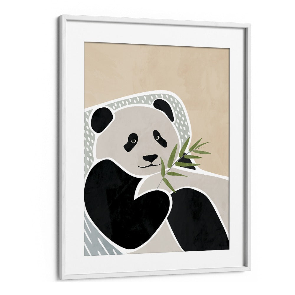 Scandi Panda By Sarah Manovski Wildlife Poster in White Frame With Mount