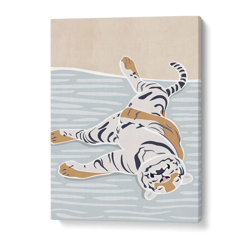 Scandi Sleeping Tiger  Kids Paintings in Gallery Wrap