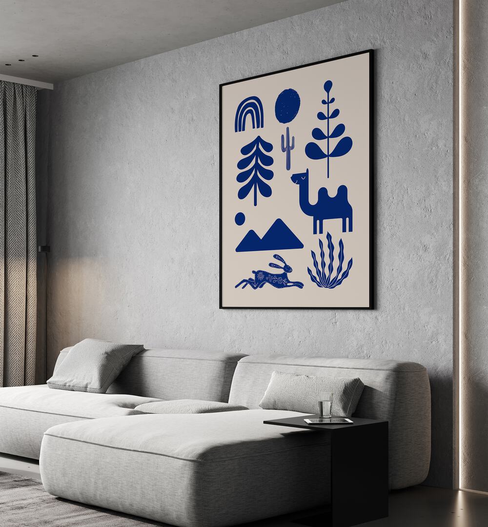 Scandinavian Ornaments By Little Dean Abstract Art Abstract Paintings in Black Plain Frame placed on a Grey Colored Wall near a Grey Sofa in the Living Room