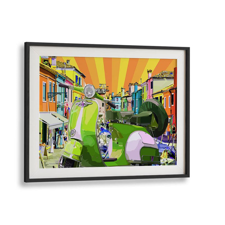 Scooter By Lynnda Rakos Pop Art Paintings Pop Art Prints in Black Frame With Mount