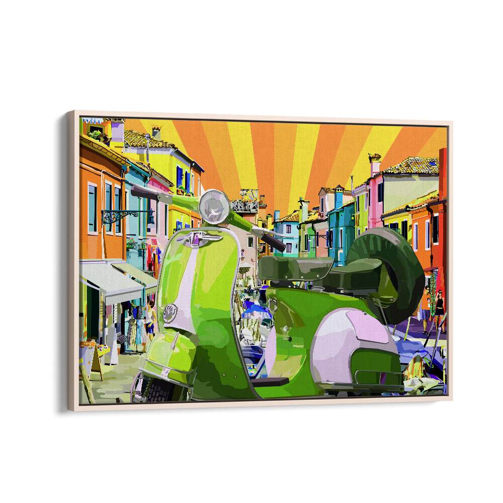 Scooter By Lynnda Rakos Pop Art Paintings Pop Art Prints in Oak Wood Floater Frame