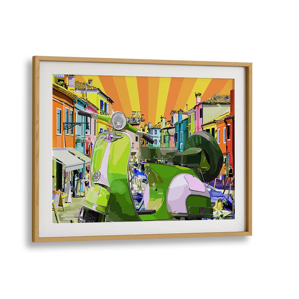 Scooter By Lynnda Rakos Pop Art Paintings Pop Art Prints in Oak Wood Frame With Mount