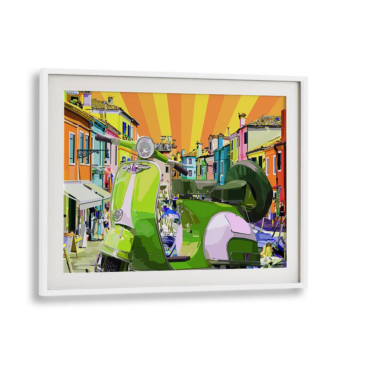 Scooter By Lynnda Rakos Pop Art Paintings Pop Art Prints in White Frame With Mount