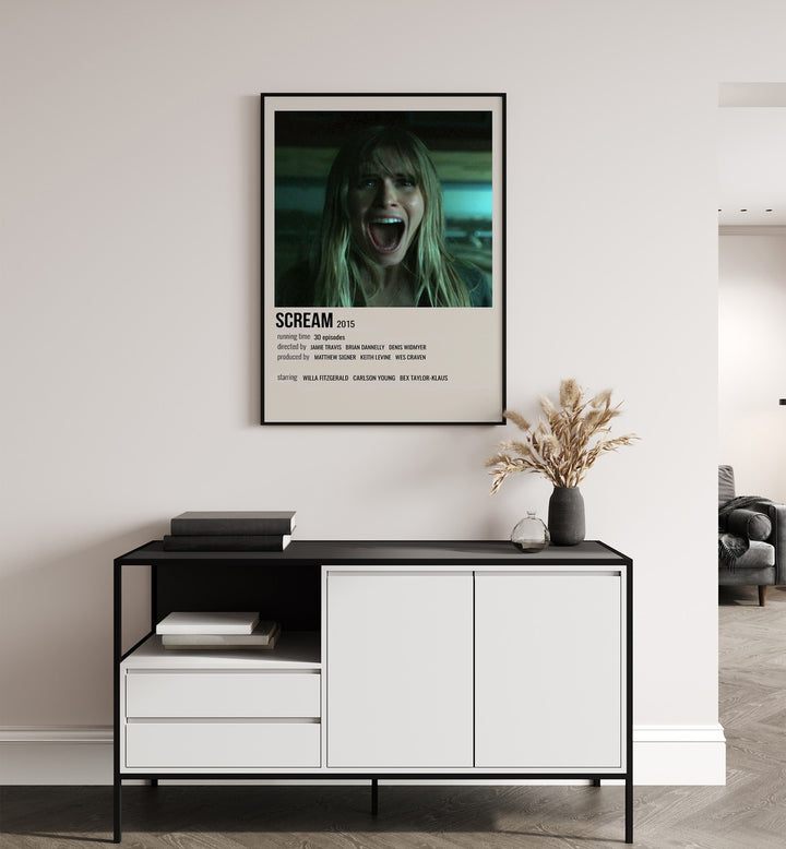 Scream 2015 Movie Posters in Black Plain Frame hanging on wall above console table