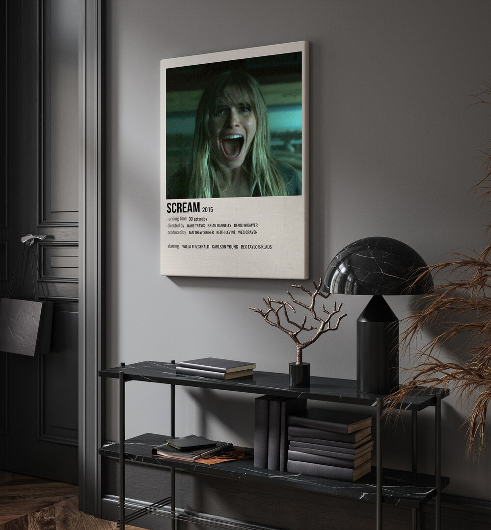 Scream 2015 Movie Posters in Gallery Wrap hanging on wall above console table beside door and window