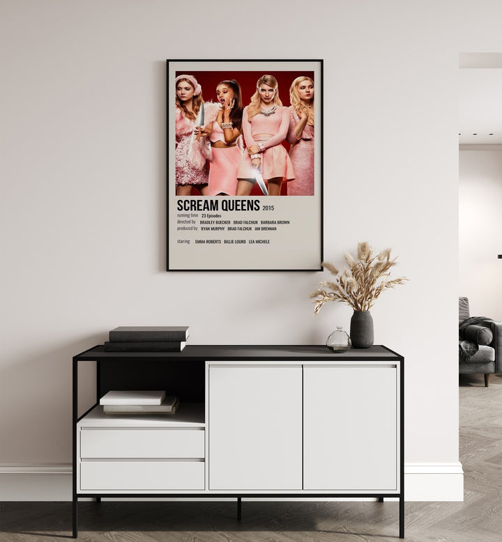 Scream Queens 2015 Movie Posters in Gallery Wrap hanging on wall above console table