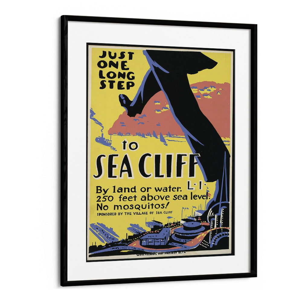 Sea Cliff I Retro Vintage Travel Vintage Travel Posters in Black Frame With Mount