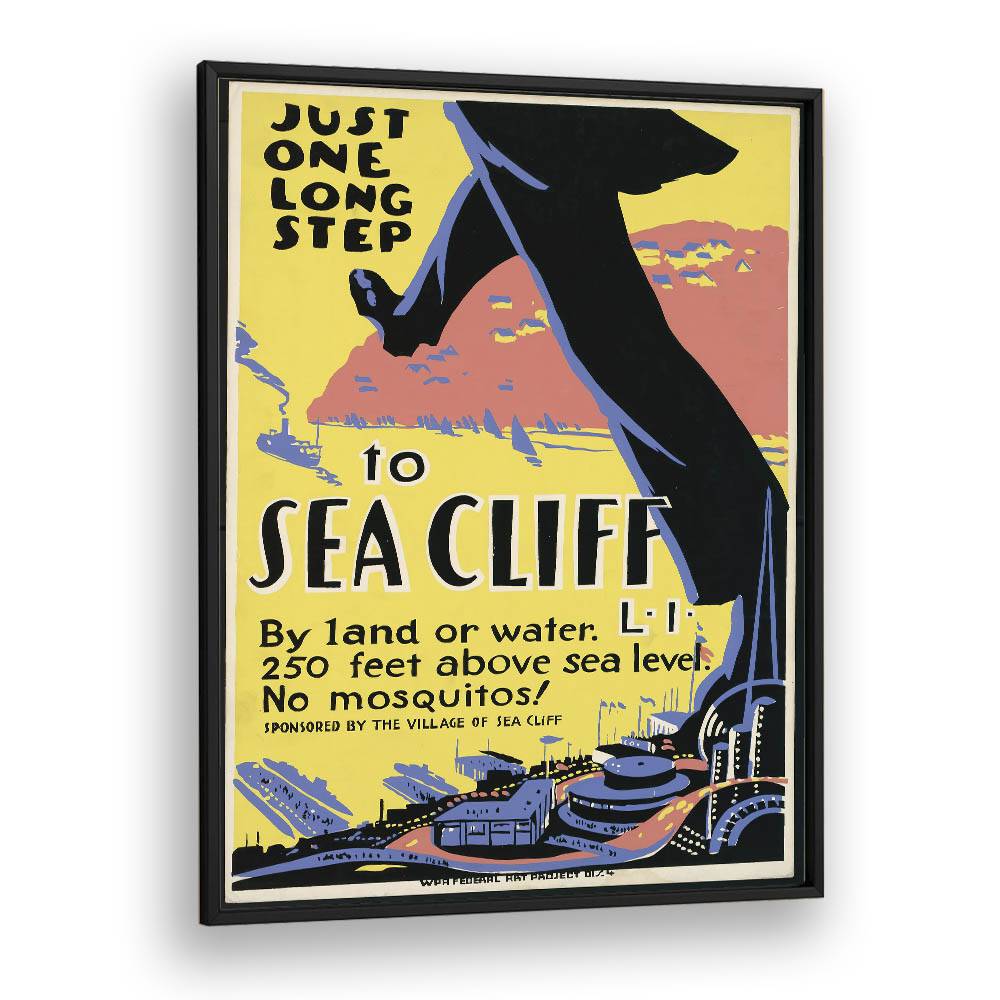 Sea Cliff I Retro Vintage Travel Vintage Travel Posters in Black Plain Frame