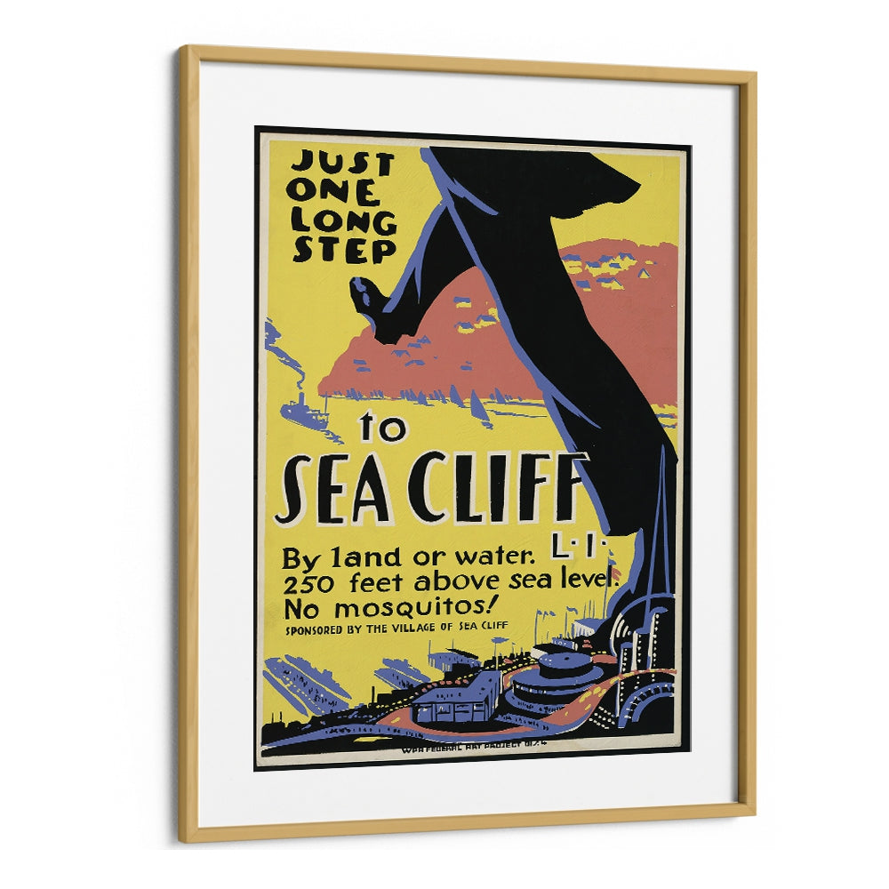 Sea Cliff I Retro Vintage Travel Vintage Travel Posters in Oak Wood Frame With Mount