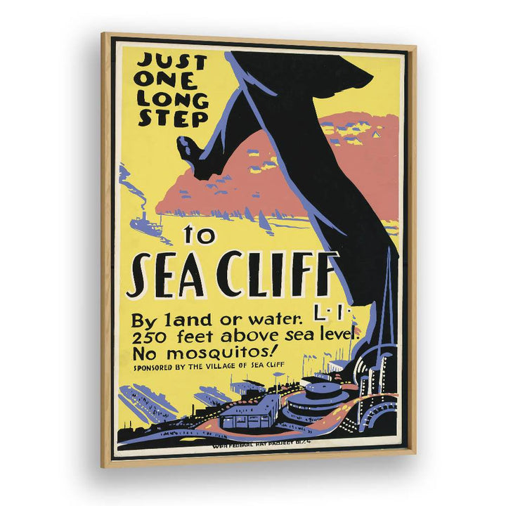 Sea Cliff I Retro Vintage Travel Vintage Travel Posters in Oak Wood Plain Frame