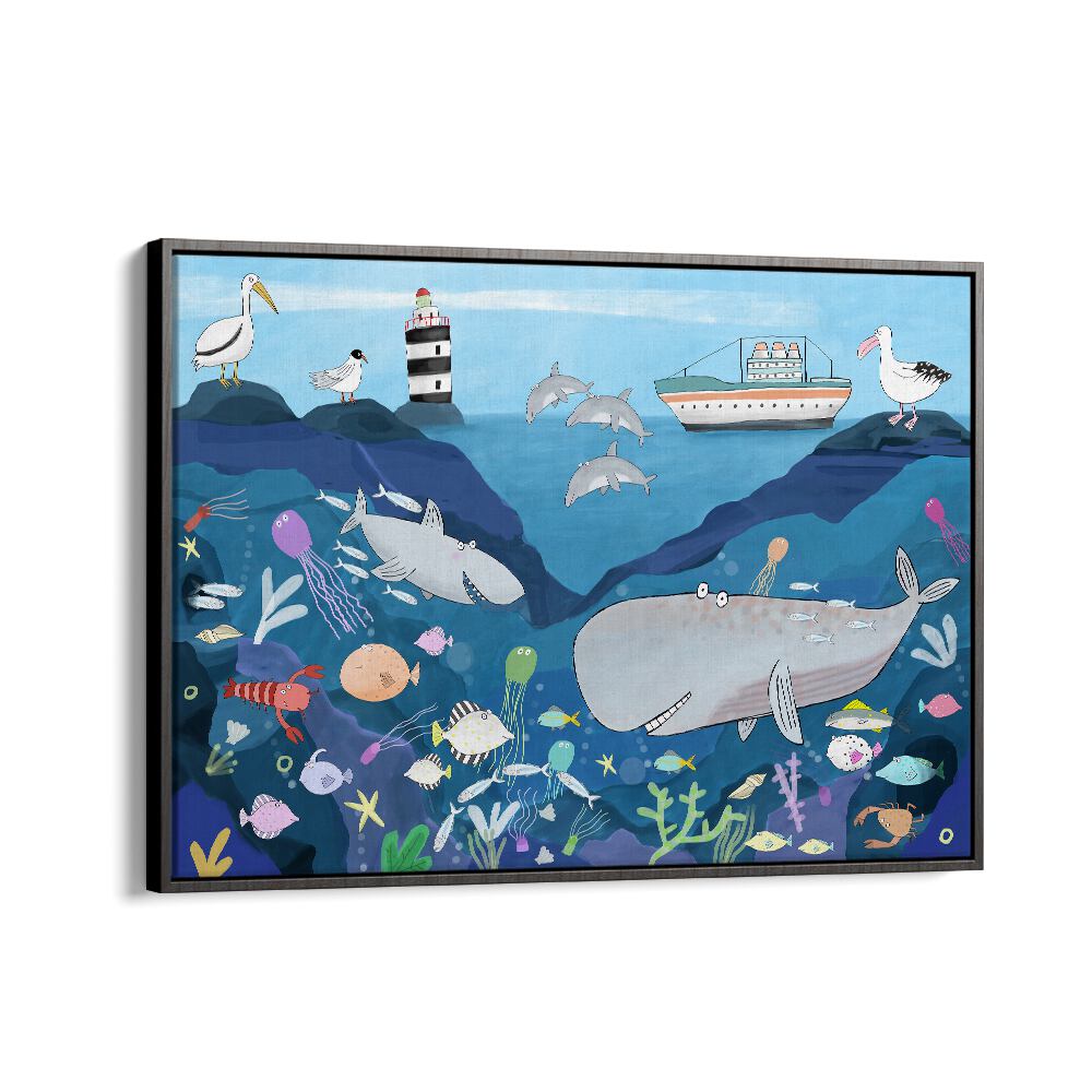 Sea World By Carla Daly Kids Painting in Black Floater Frame