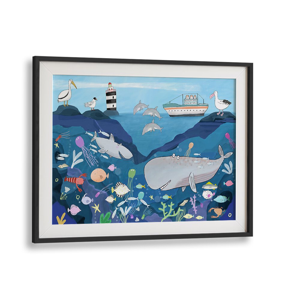 Sea World By Carla Daly Kids Painting in Black Frame With Mount