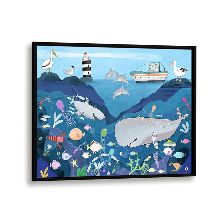 Sea World By Carla Daly Kids Painting in Black Plain Frame