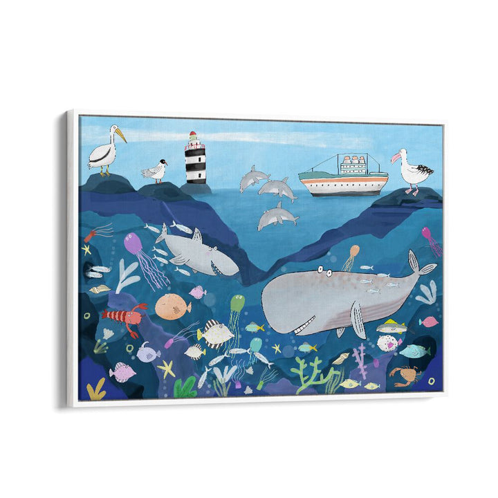 Sea World By Carla Daly Kids Painting in White Floater Frame