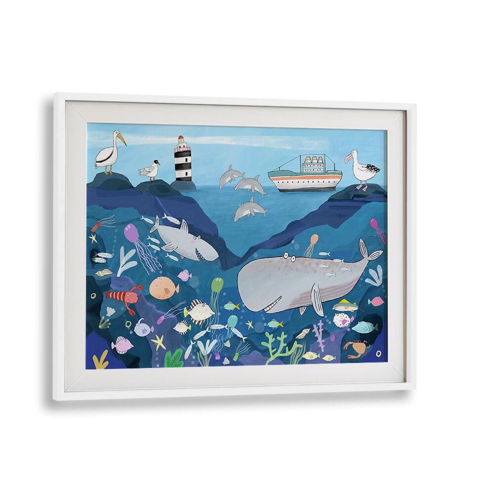 Sea World By Carla Daly Kids Painting in White Frame With Mount