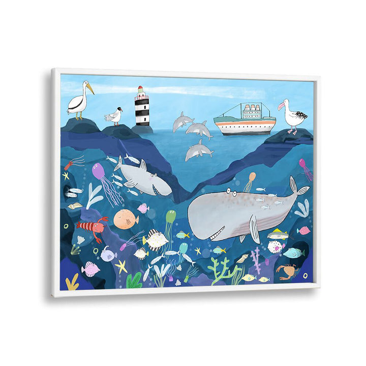 Sea World By Carla Daly Kids Painting in White Plain Frame