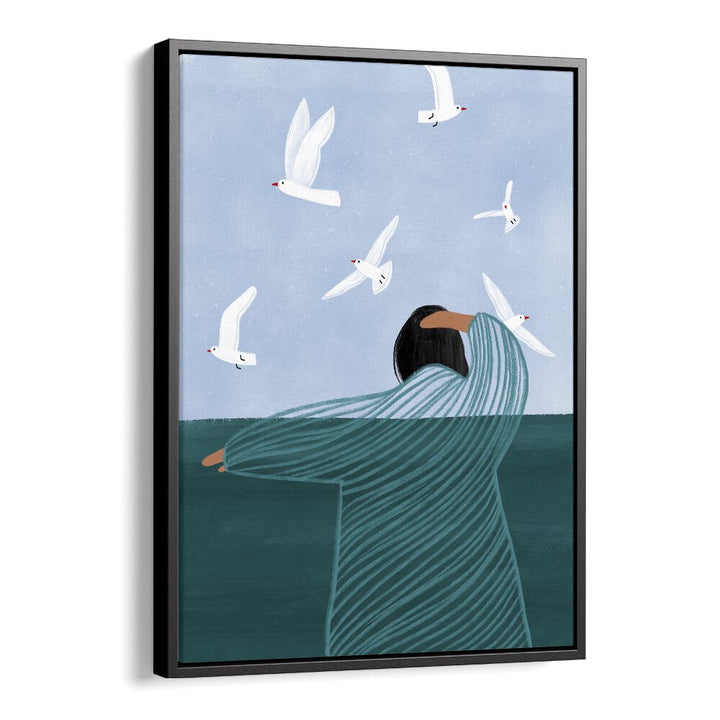 Seaside By Bea Muller Women Illustration Paintings in Black Floater Frame