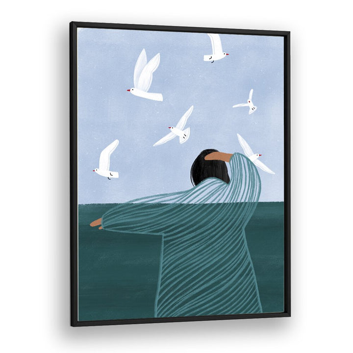 Seaside By Bea Muller Women Illustration Paintings in Black Plain Frame