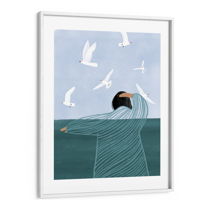 Seaside By Bea Muller Women Illustration Paintings in White Frame With Mount