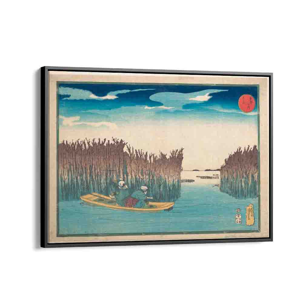 Seaweed Gatherers At Omori 1797-1861 By Utagawa Kuniyoshi Japanese Paintings in Black Floater Frame
