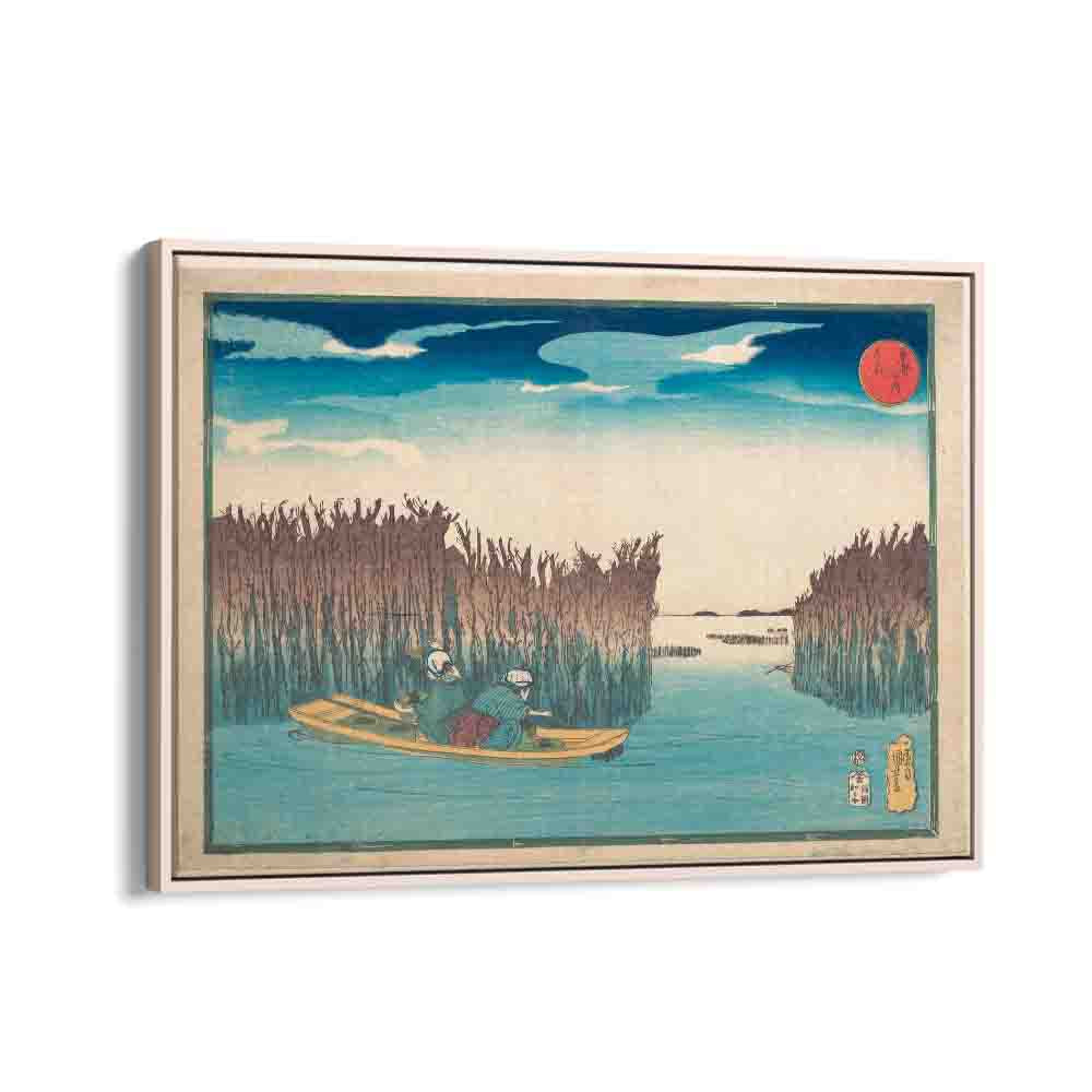 Seaweed Gatherers At Omori 1797-1861 By Utagawa Kuniyoshi Japanese Paintings in Oak Wood Floater Frame