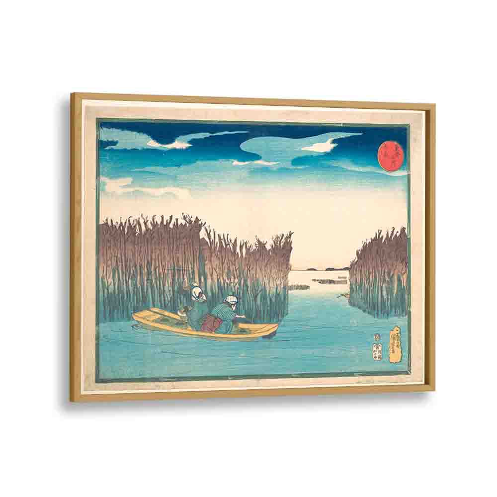 Seaweed Gatherers At Omori 1797-1861 By Utagawa Kuniyoshi Japanese Paintings in Oak Wood Plain Frame
