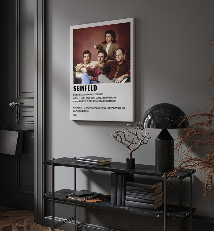 Seinfeld 1989 Movie Posters in Gallery Wrap hanging on wall above console table beside door and window