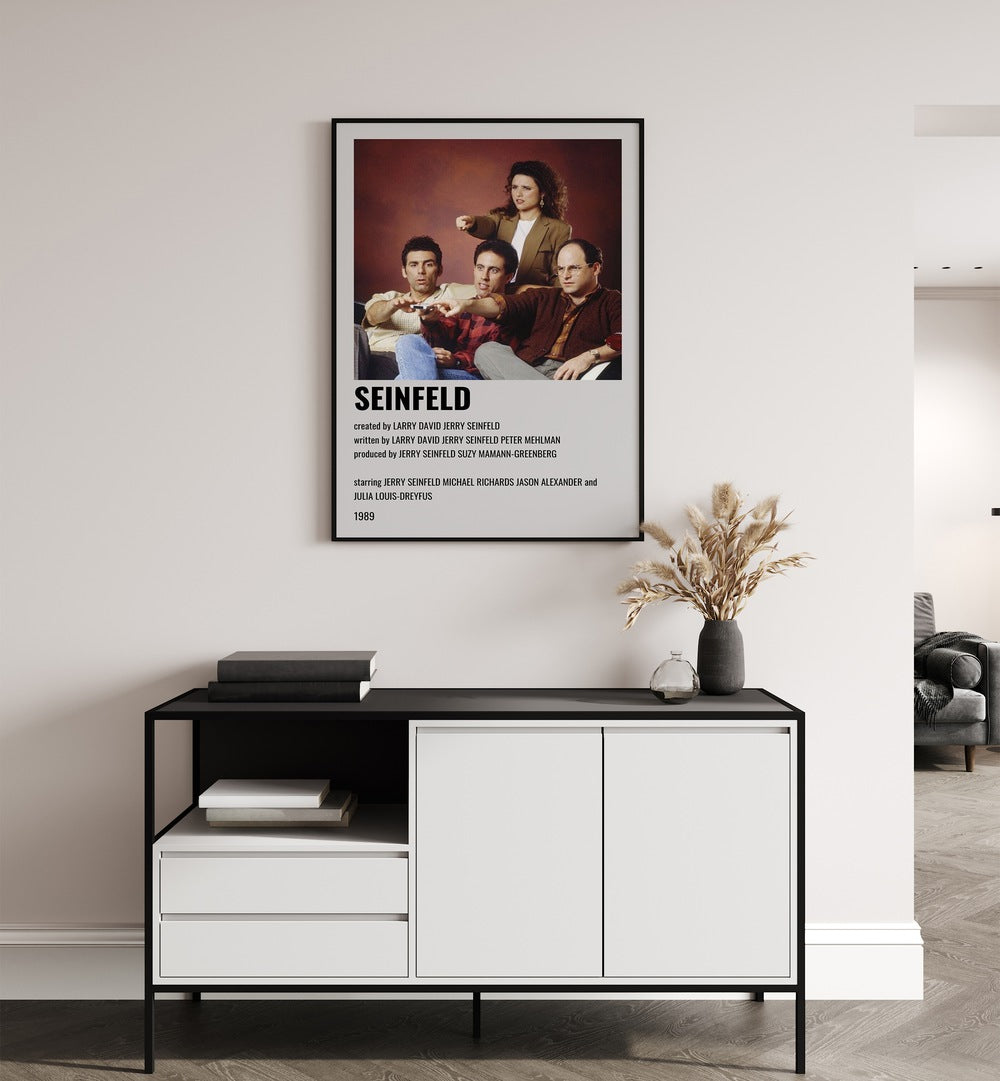 Seinfeld 1989 Movie Posters in Black Plain Frame hanging on wall above console table