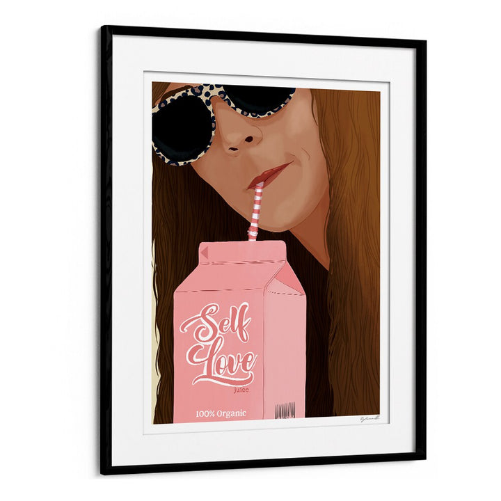 Self Love Portraits And Figurative Illustrations in Black Frame With Mount