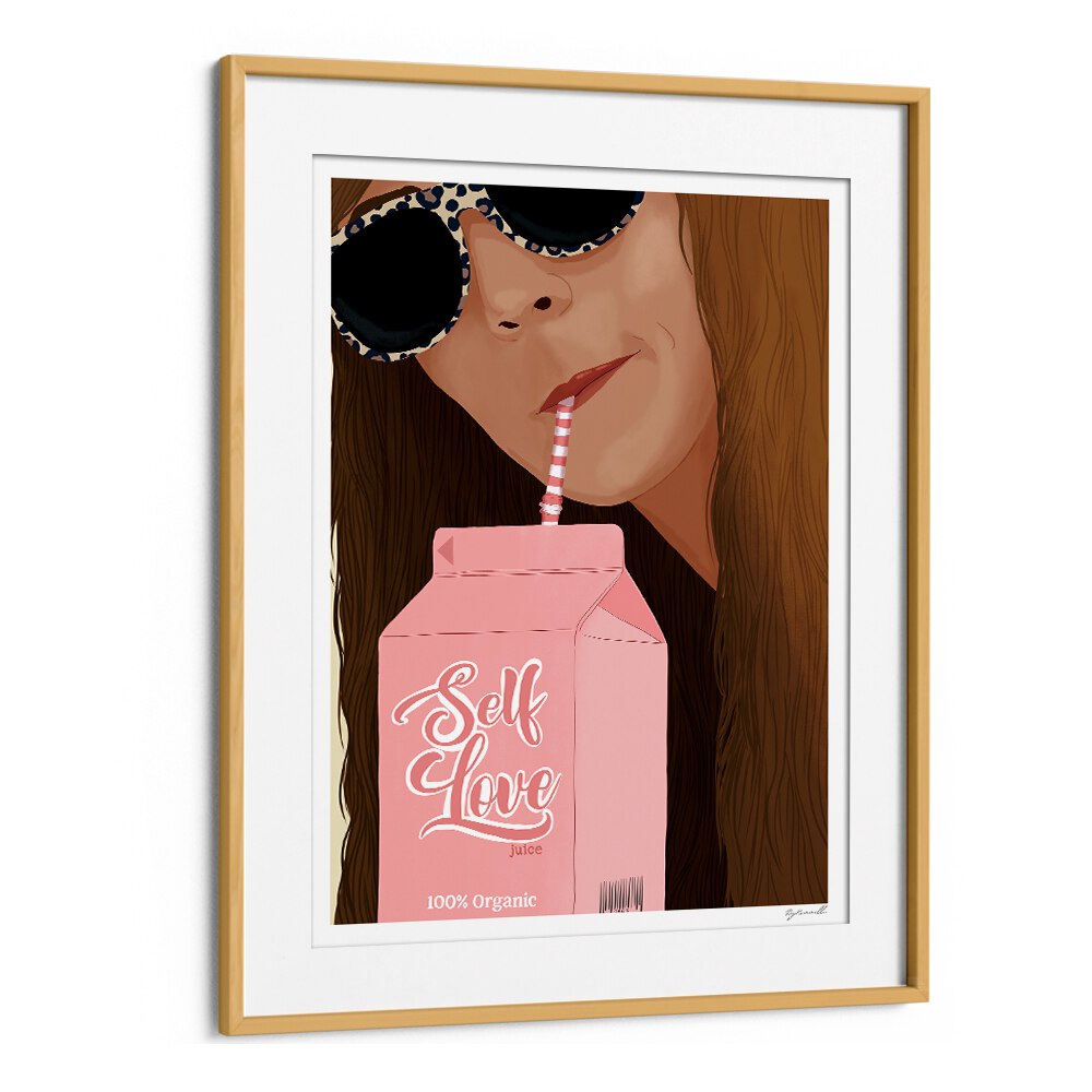 Self Love Portraits And Figurative Illustrations in Oak Wood Frame With Mount