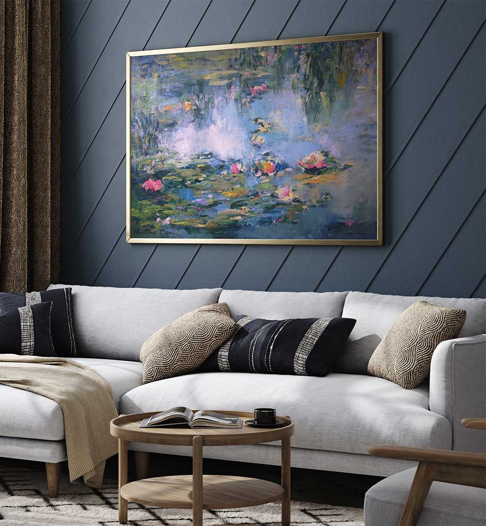 SERENE LILY POND , FLORAL FLOWER PAINTINGS