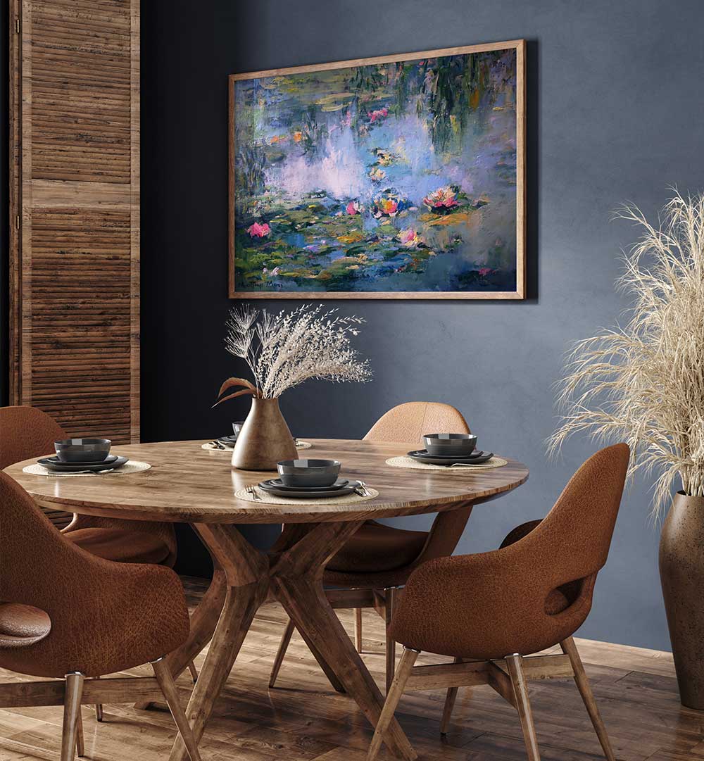 SERENE LILY POND , FLORAL FLOWER PAINTINGS