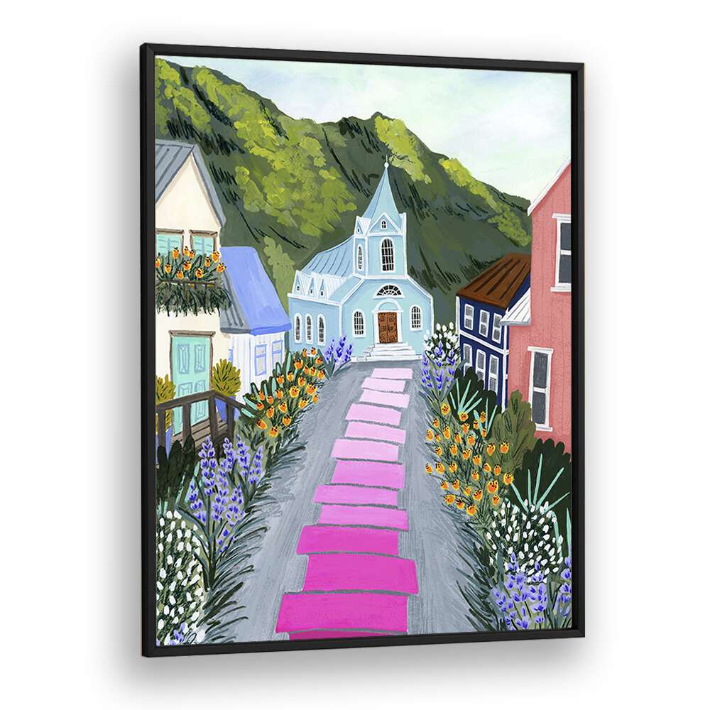 Seydisfjordur By Sarah Gesek Landscape Art Prints in Black Plain Frame