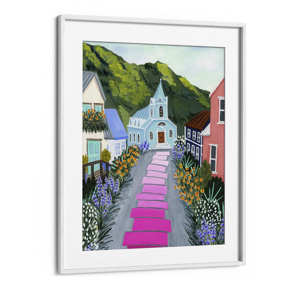 Seydisfjordur By Sarah Gesek Landscape Art Prints in White Frame With Mount