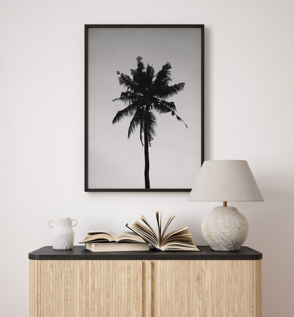 Shadowed Tropics Beach Prints Coastal Wall Art in Black Plain Frame 