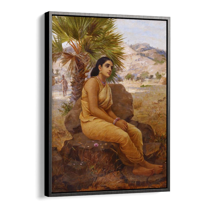 Shakuntala Lost In Thoughts (1901) By Raja Ravi Varma Indian Paintings in Black Floater Frame