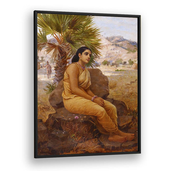 Shakuntala Lost In Thoughts (1901) By Raja Ravi Varma Indian Paintings in Black Plain Frame