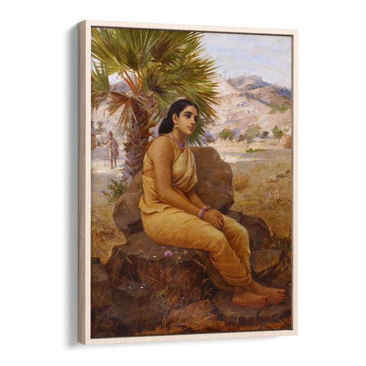 Shakuntala Lost In Thoughts (1901) By Raja Ravi Varma Indian Paintings in Oak Wood Floater Frame