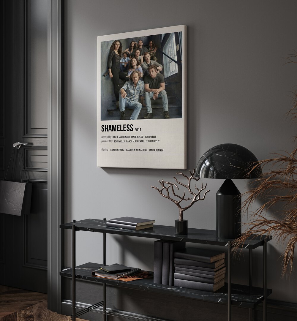 Shameless 2011 I Movie Posters in Gallery Wrap hanging on wall above console table beside door and window