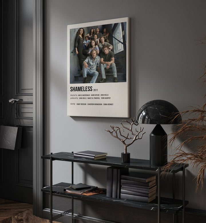 Shameless 2011 I Movie Posters in Gallery Wrap hanging on wall above console table beside door and window