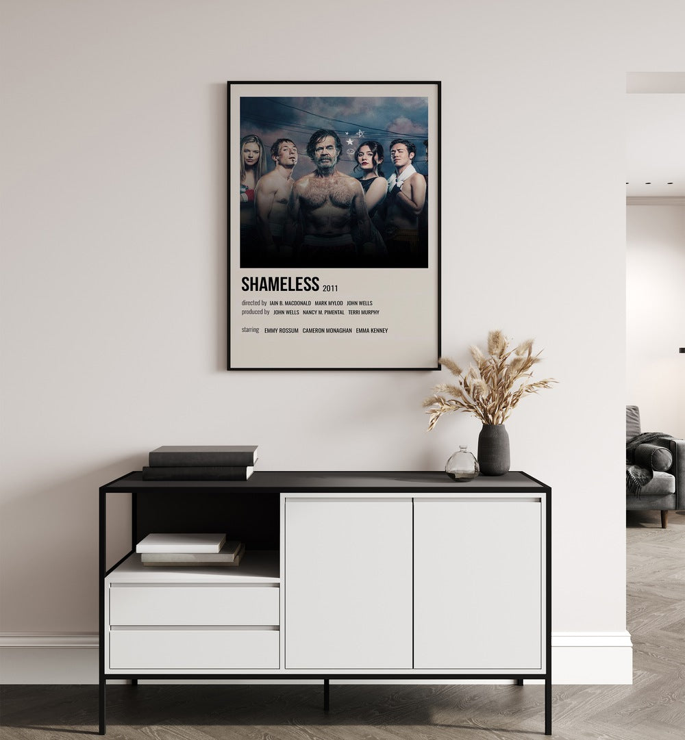 Shameless 2011 ii Movie Posters in Black Plain Frame hanging on wall above console table