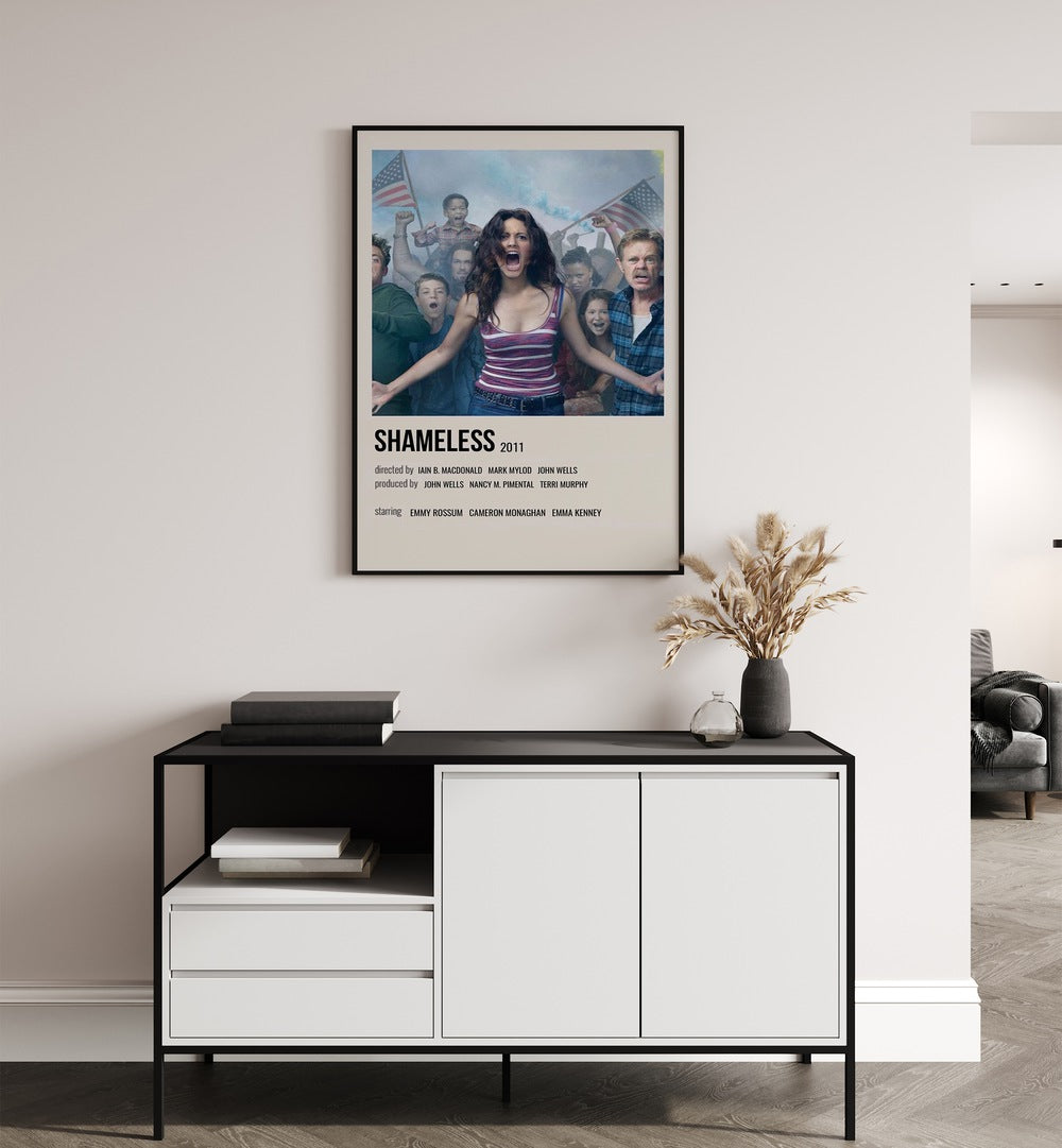 Shameless 2011 iii Movie Posters in Black Plain Frame hanging on wall above console table