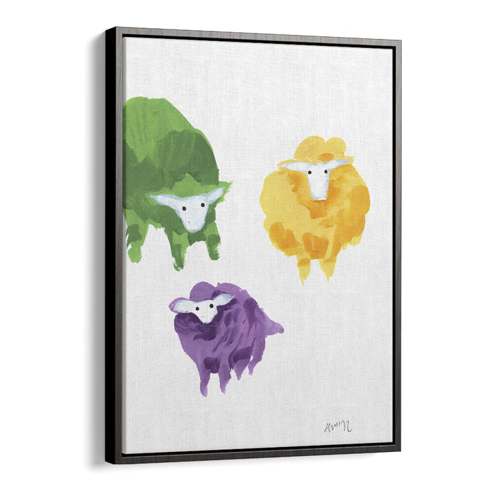 Sheep Triplets By Ania Zwara Kids Room Art in Black Floater Frame