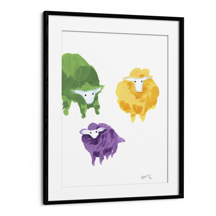 Sheep Triplets By Ania Zwara Kids Room Art in Black Frame With Mount