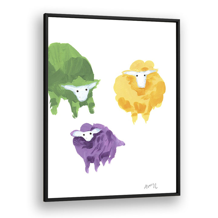 Sheep Triplets By Ania Zwara Kids Room Art in Black Plain Frame