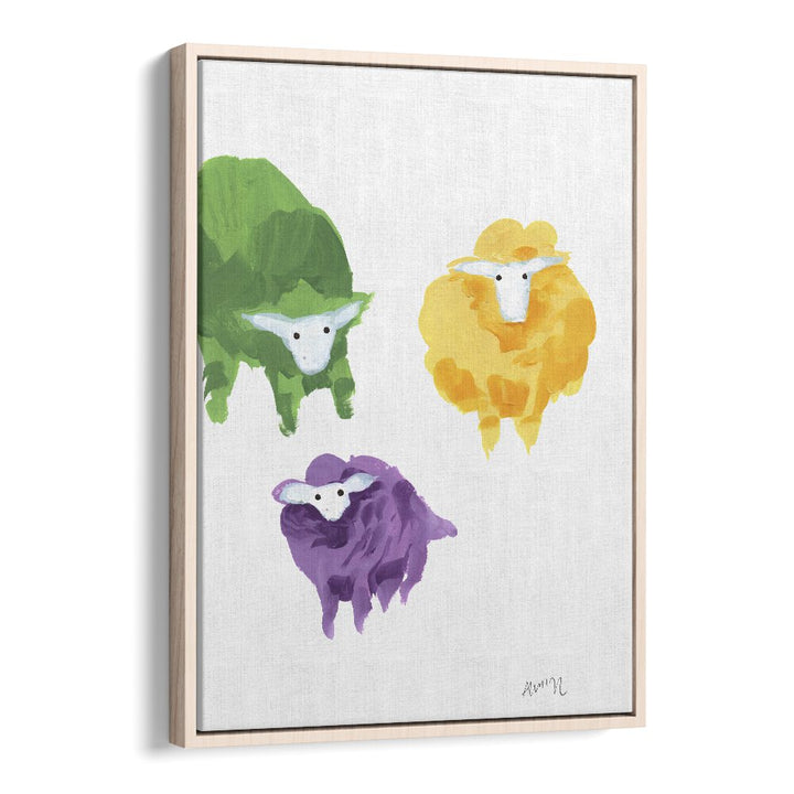 Sheep Triplets By Ania Zwara Kids Room Art in Oak Wood Floater Frame