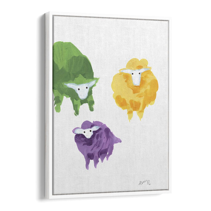 Sheep Triplets By Ania Zwara Kids Room Art in White Floater Frame